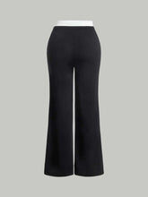 MOD Contrast Foldover Waist Straight Leg Pants shein